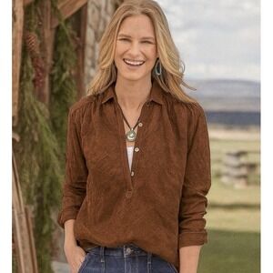 Sundance Simply Shannon S Patchwork Top Blouse Chocolate Brown Fall Boho Chic‎